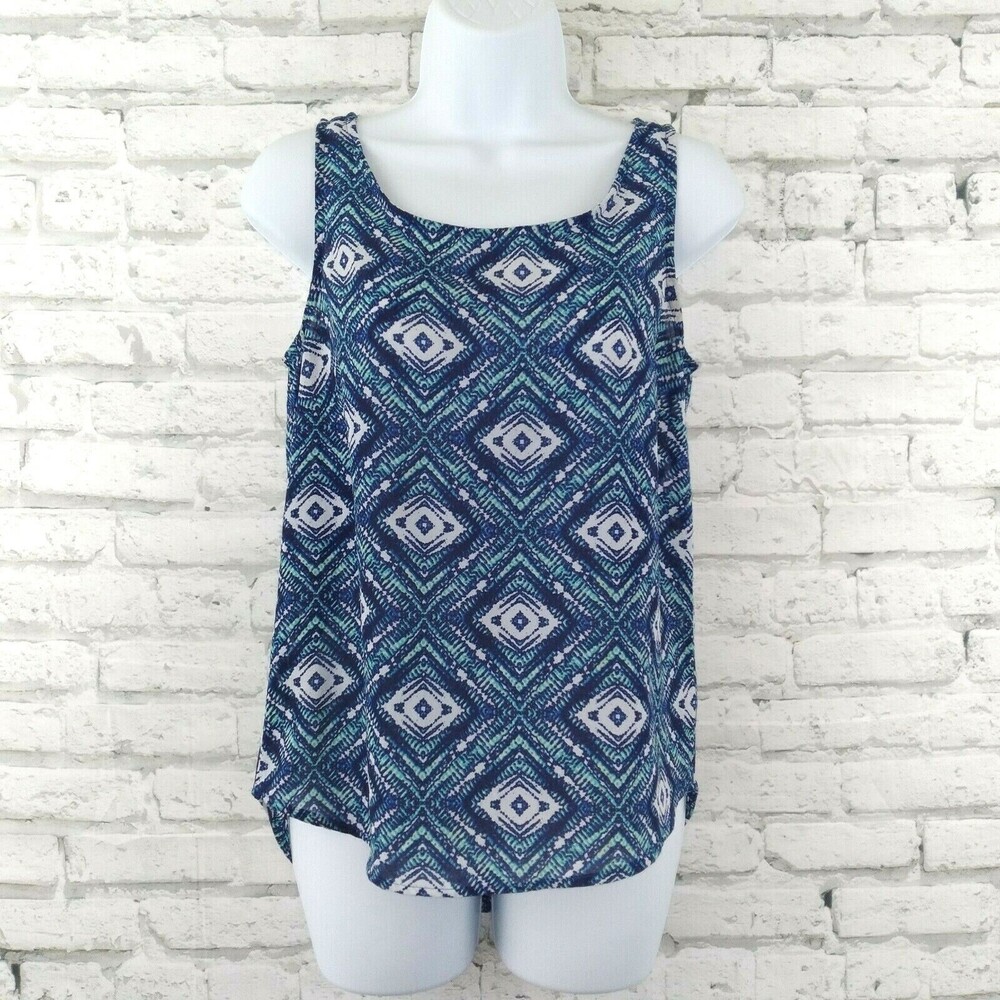 Olive and Oaks Womens Top XS Blue Geometric Sleeveless Zipper Back Tank
